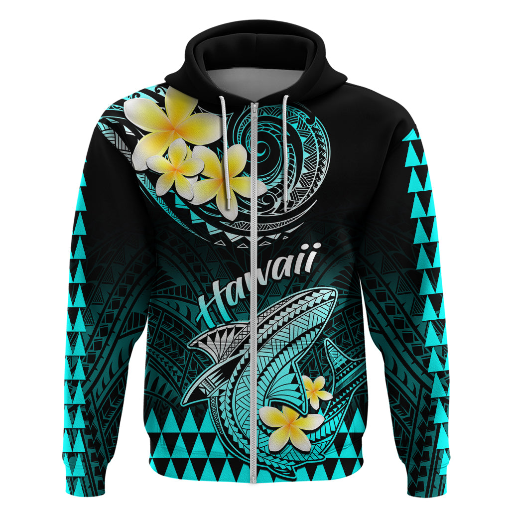 Personalised Hawaii Hoodie Polynesian Shark with Kakau Turquoise Version LT01 - Polynesian Pride