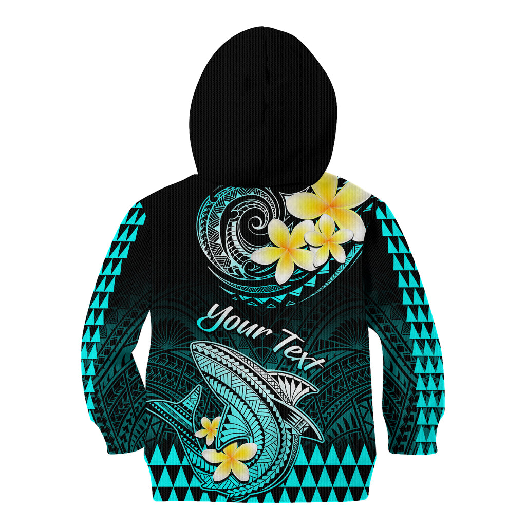 Personalised Hawaii Kid Hoodie Polynesian Shark with Kakau Turquoise Version LT01 - Polynesian Pride