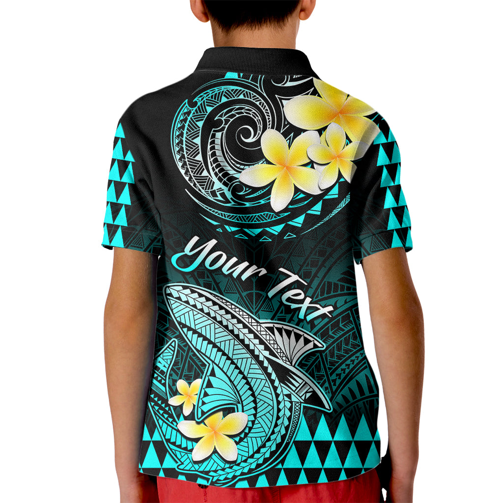 Personalised Hawaii Kid Polo Shirt Polynesian Shark with Kakau Turquoise Version LT01 - Polynesian Pride