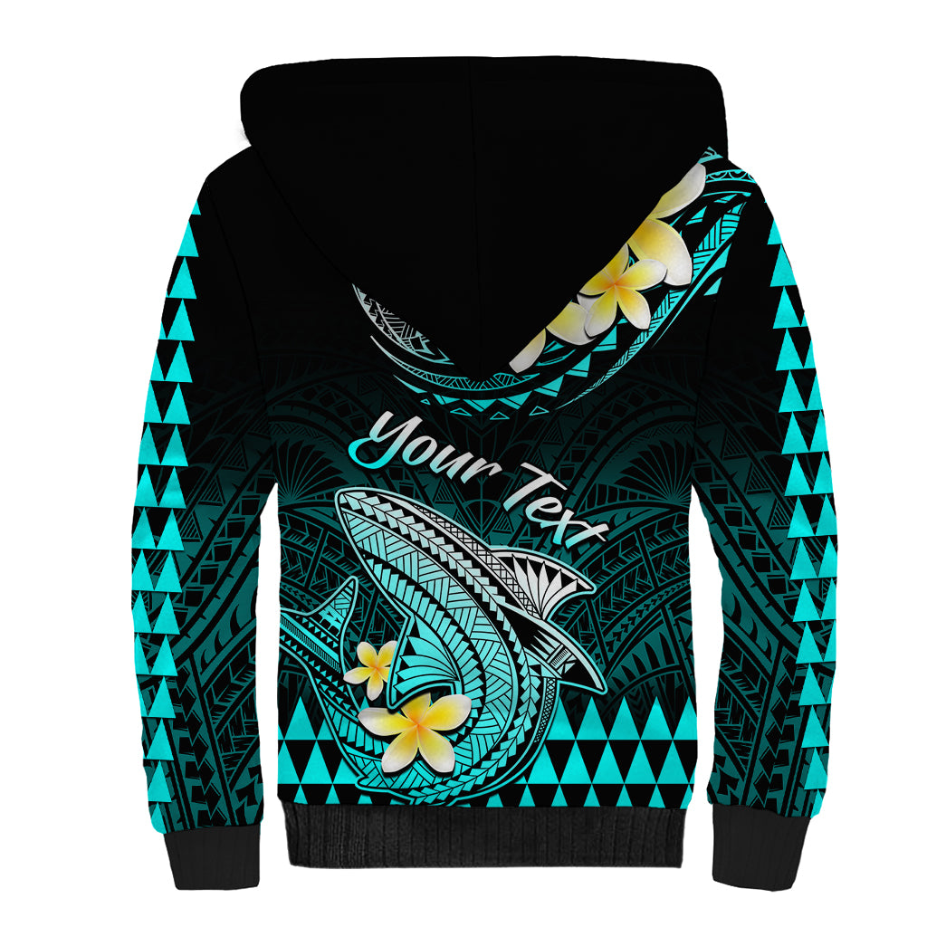 Personalised Hawaii Sherpa Hoodie Polynesian Shark with Kakau Turquoise Version LT01 - Polynesian Pride