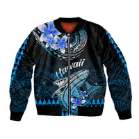 Hawaii Bomber Jacket Polynesian Shark with Kakau Blue Version LT01 Unisex Blue - Polynesian Pride