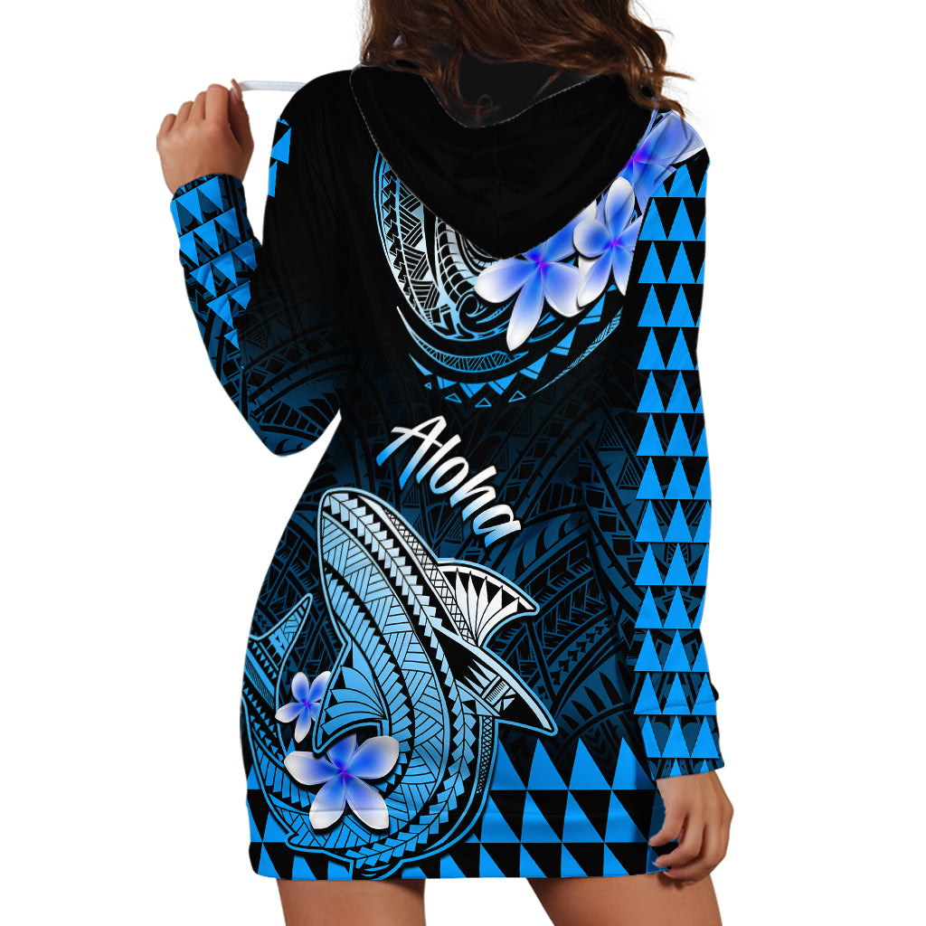 Hawaii Hoodie Dress Polynesian Shark with Kakau Blue Version LT01 - Polynesian Pride