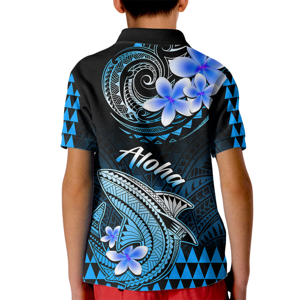 Hawaii Kid Polo Shirt Polynesian Shark with Kakau Blue Version LT01 - Polynesian Pride