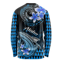 Hawaii Long Sleeve Shirt Polynesian Shark with Kakau Blue Version LT01