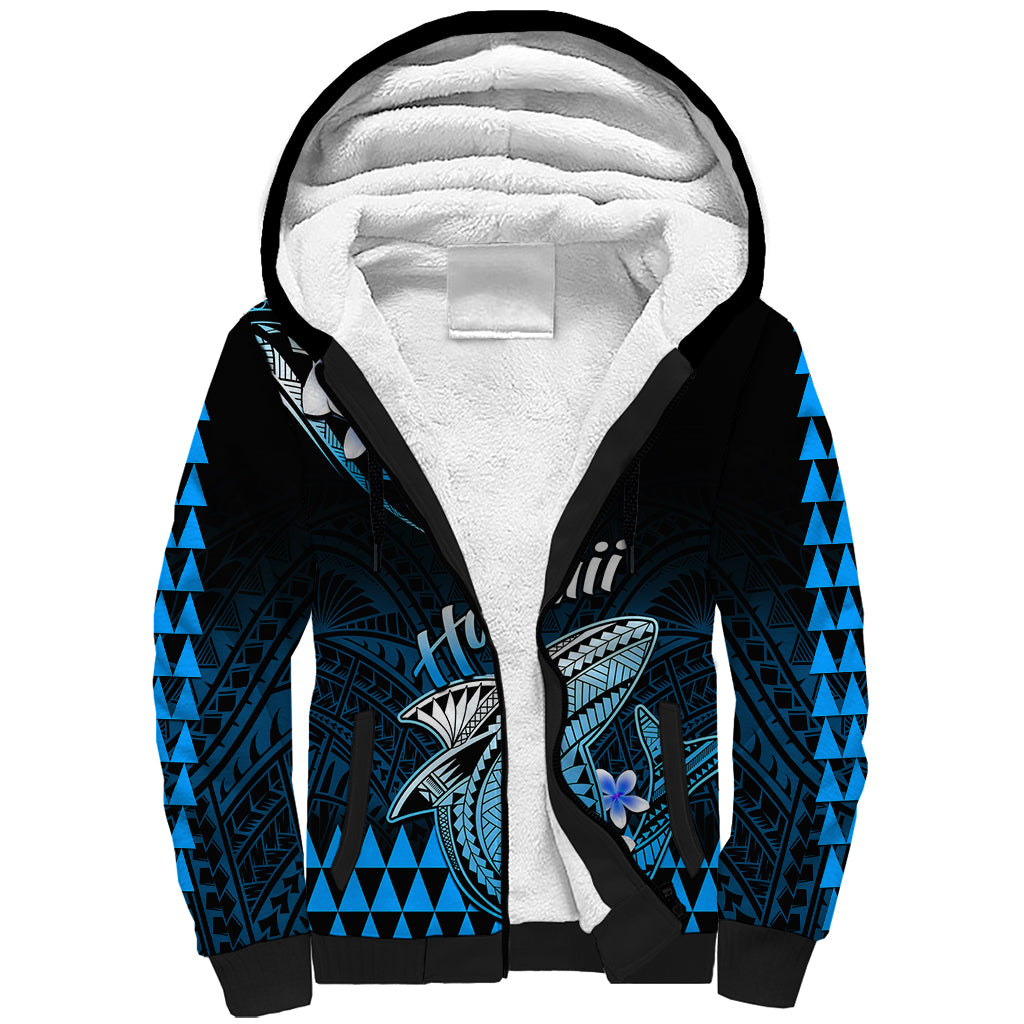 Hawaii Sherpa Hoodie Polynesian Shark with Kakau Blue Version LT01 Unisex Blue - Polynesian Pride