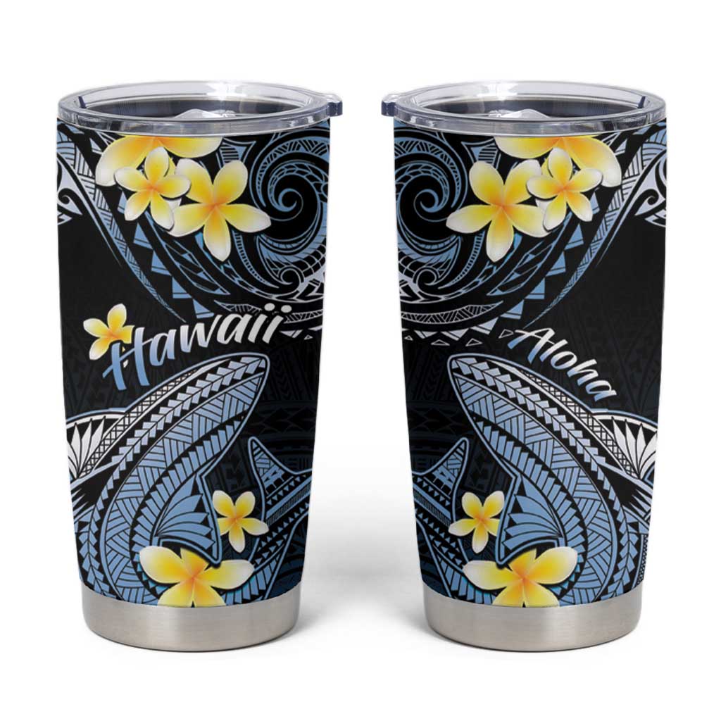 Hawaii Tumbler Cup Polynesian Shark with Kakau Blue Version