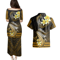 Hawaii Couples Matching Puletasi Dress and Hawaiian Shirt Polynesian Shark with Kakau Gold Version LT01 - Polynesian Pride
