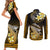 Hawaii Couples Matching Short Sleeve Bodycon Dress and Long Sleeve Button Shirts Polynesian Shark with Kakau Gold Version LT01 - Polynesian Pride