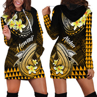 Hawaii Hoodie Dress Polynesian Shark with Kakau Gold Version LT01 - Polynesian Pride