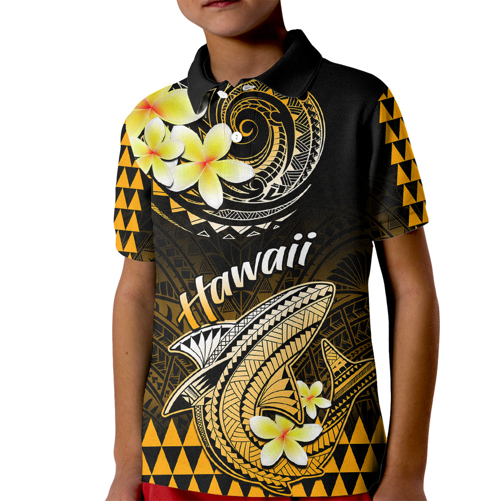 Hawaii Kid Polo Shirt Polynesian Shark with Kakau Gold Version LT01 Kid Gold - Polynesian Pride