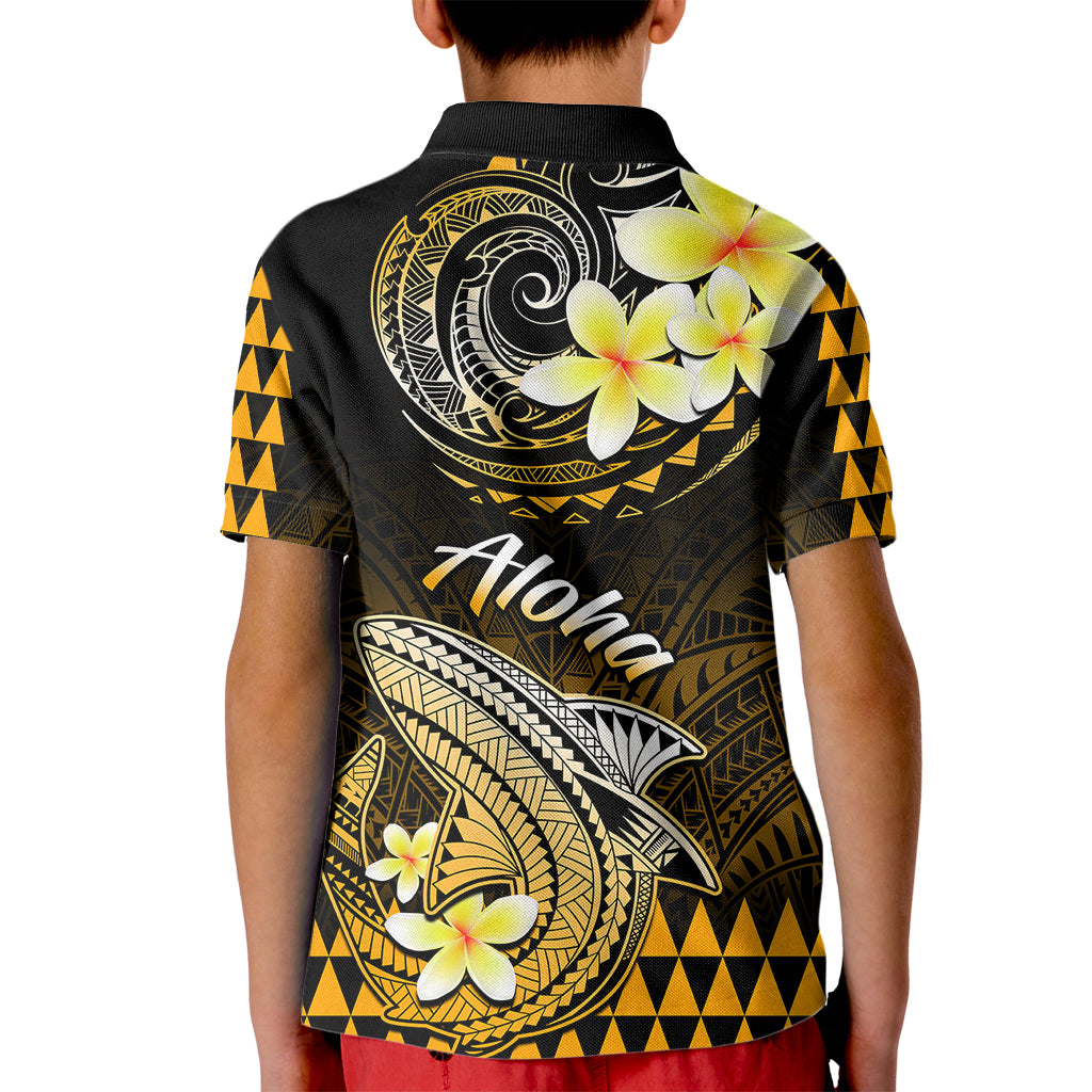 Hawaii Kid Polo Shirt Polynesian Shark with Kakau Gold Version LT01 - Polynesian Pride