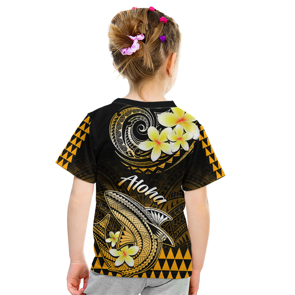 Hawaii Kid T Shirt Polynesian Shark with Kakau Gold Version LT01 - Polynesian Pride