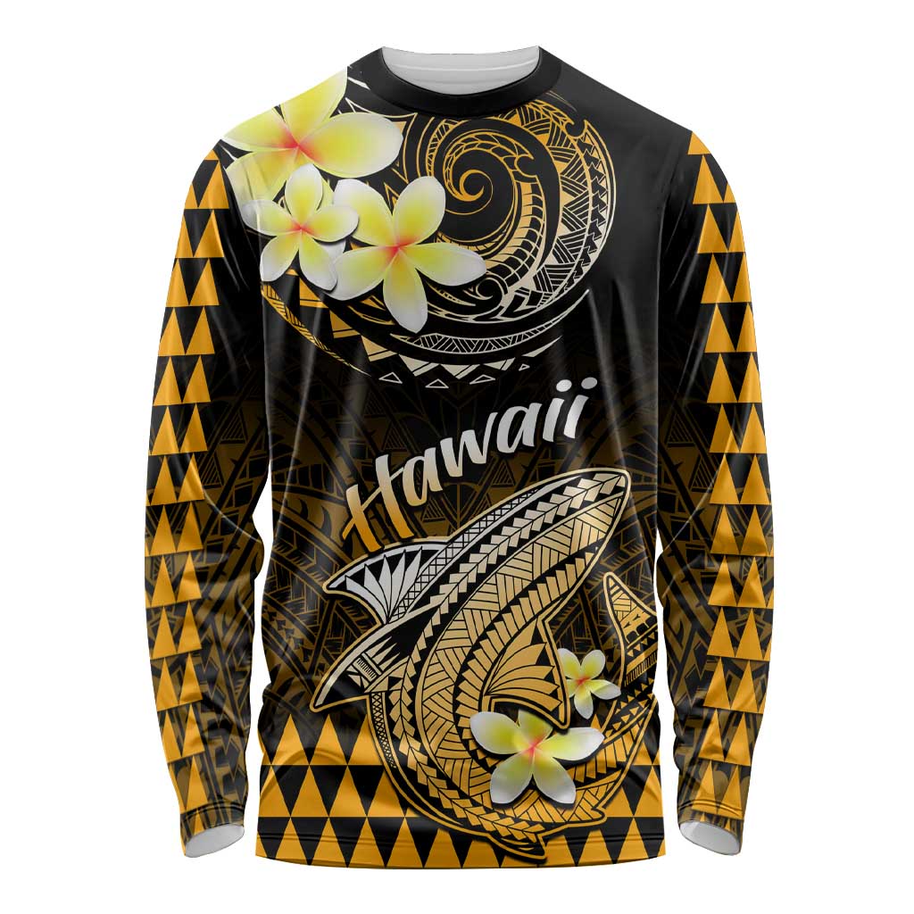 Hawaii Long Sleeve Shirt Polynesian Shark with Kakau Gold Version LT01