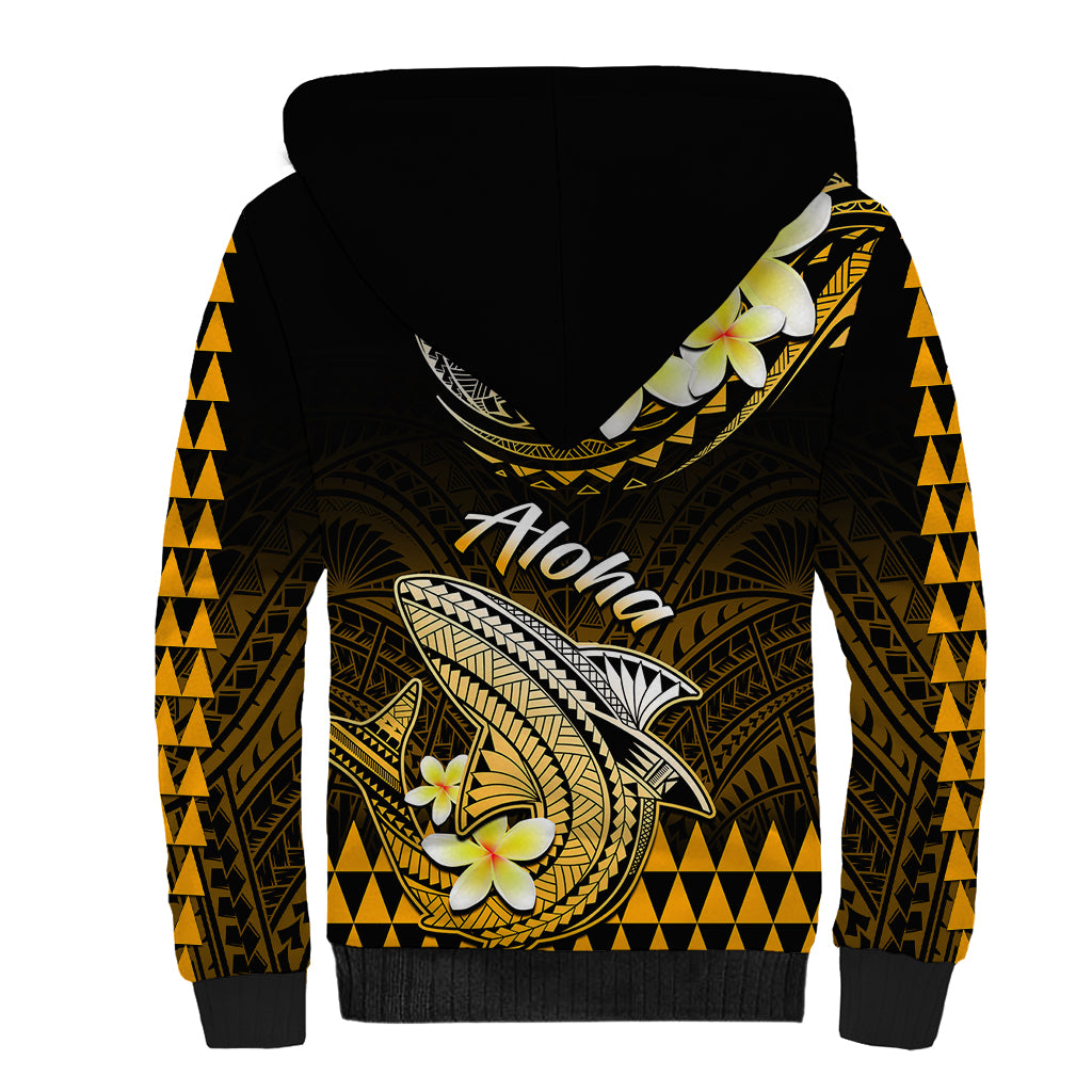 Hawaii Sherpa Hoodie Polynesian Shark with Kakau Gold Version LT01 - Polynesian Pride