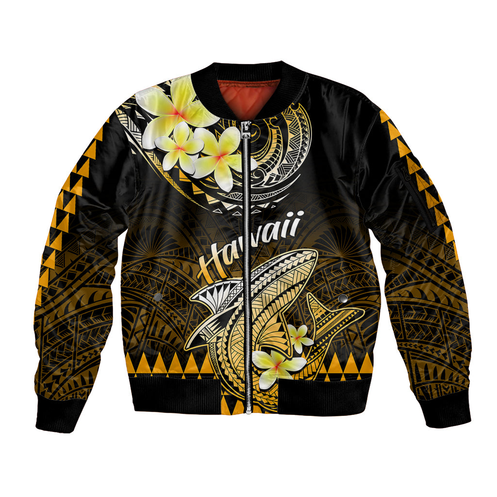 Hawaii Sleeve Zip Bomber Jacket Polynesian Shark with Kakau Gold Version LT01 Unisex Gold - Polynesian Pride