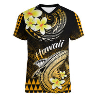 Hawaii Women V Neck T Shirt Polynesian Shark with Kakau Gold Version LT01 Female Gold - Polynesian Pride