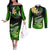 Hawaii Couples Matching Off The Shoulder Long Sleeve Dress and Long Sleeve Button Shirts Polynesian Shark with Kakau Green Version LT01 Green - Polynesian Pride