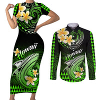 Hawaii Couples Matching Short Sleeve Bodycon Dress and Long Sleeve Button Shirts Polynesian Shark with Kakau Green Version LT01 Green - Polynesian Pride