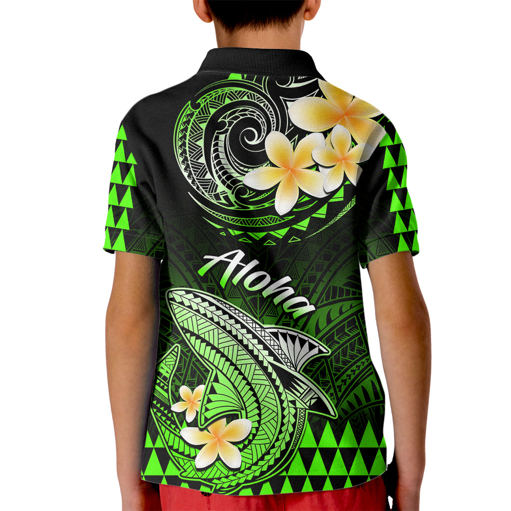 Hawaii Kid Polo Shirt Polynesian Shark with Kakau Green Version LT01 - Polynesian Pride