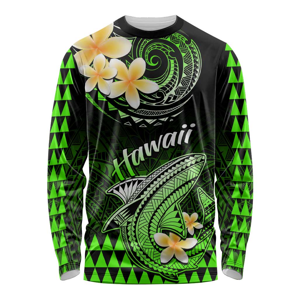 Hawaii Long Sleeve Shirt Polynesian Shark with Kakau Green Version LT01
