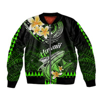 Hawaii Sleeve Zip Bomber Jacket Polynesian Shark with Kakau Green Version LT01 Unisex Green - Polynesian Pride