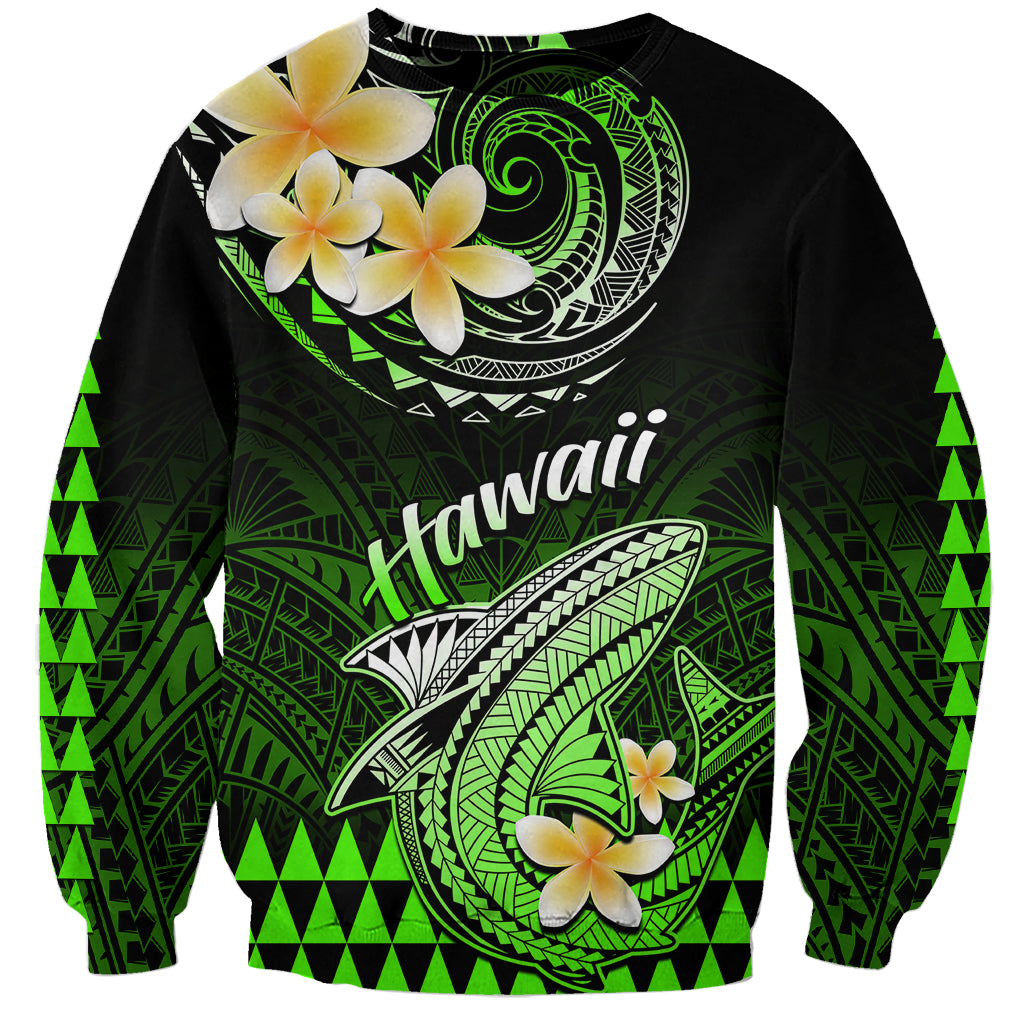 Hawaii Sweatshirt Polynesian Shark with Kakau Green Version LT01 Unisex Green - Polynesian Pride