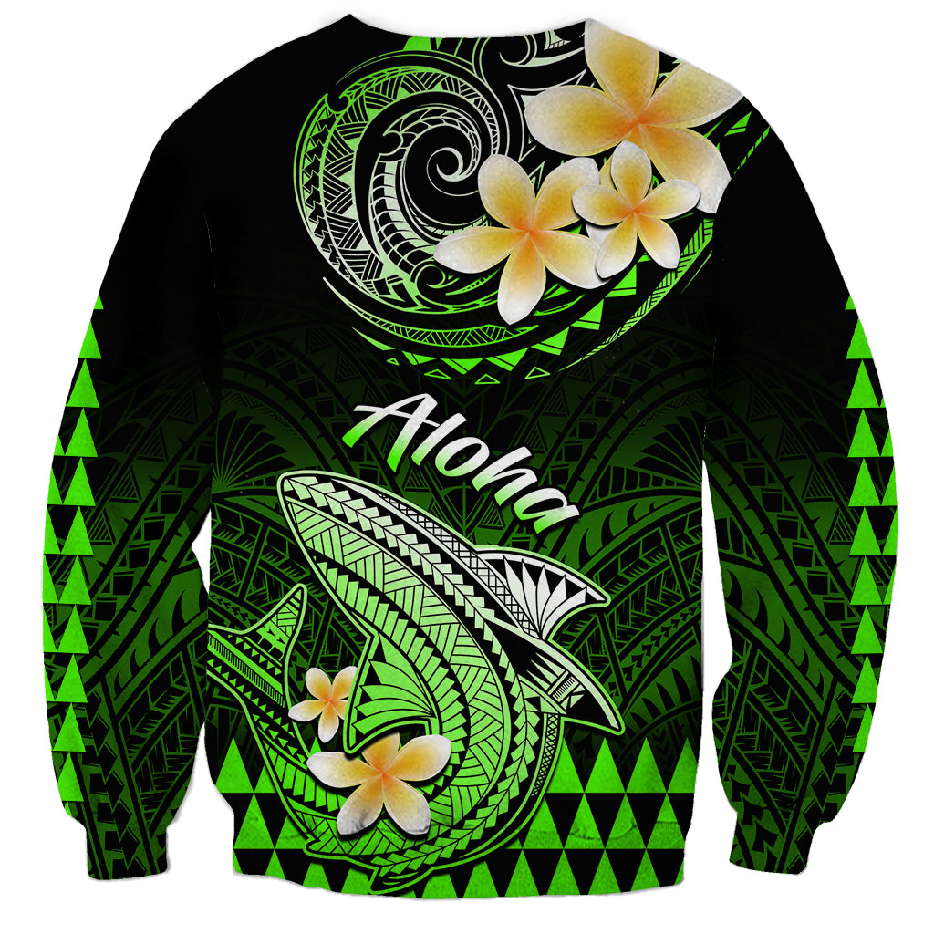 Hawaii Sweatshirt Polynesian Shark with Kakau Green Version LT01 - Polynesian Pride