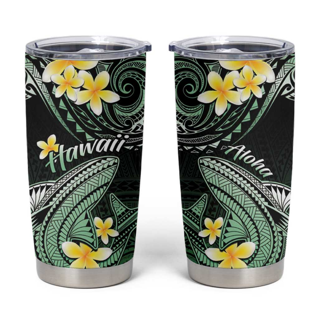 Hawaii Tumbler Cup Polynesian Shark with Kakau Green Version