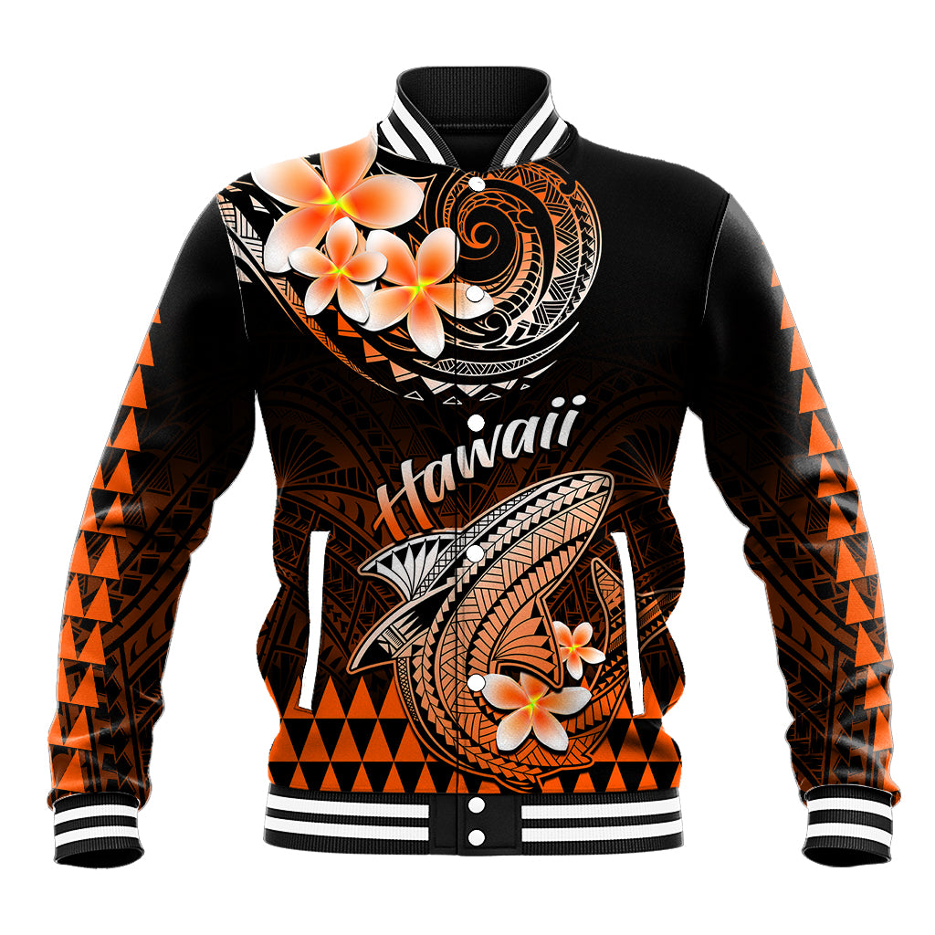 Hawaii Baseball Jacket Polynesian Shark with Kakau Orange Version LT01 Unisex Orange - Polynesian Pride
