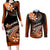 Hawaii Couples Matching Long Sleeve Bodycon Dress and Long Sleeve Button Shirts Polynesian Shark with Kakau Orange Version LT01 Orange - Polynesian Pride