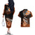 Hawaii Couples Matching Off The Shoulder Long Sleeve Dress and Hawaiian Shirt Polynesian Shark with Kakau Orange Version LT01 - Polynesian Pride