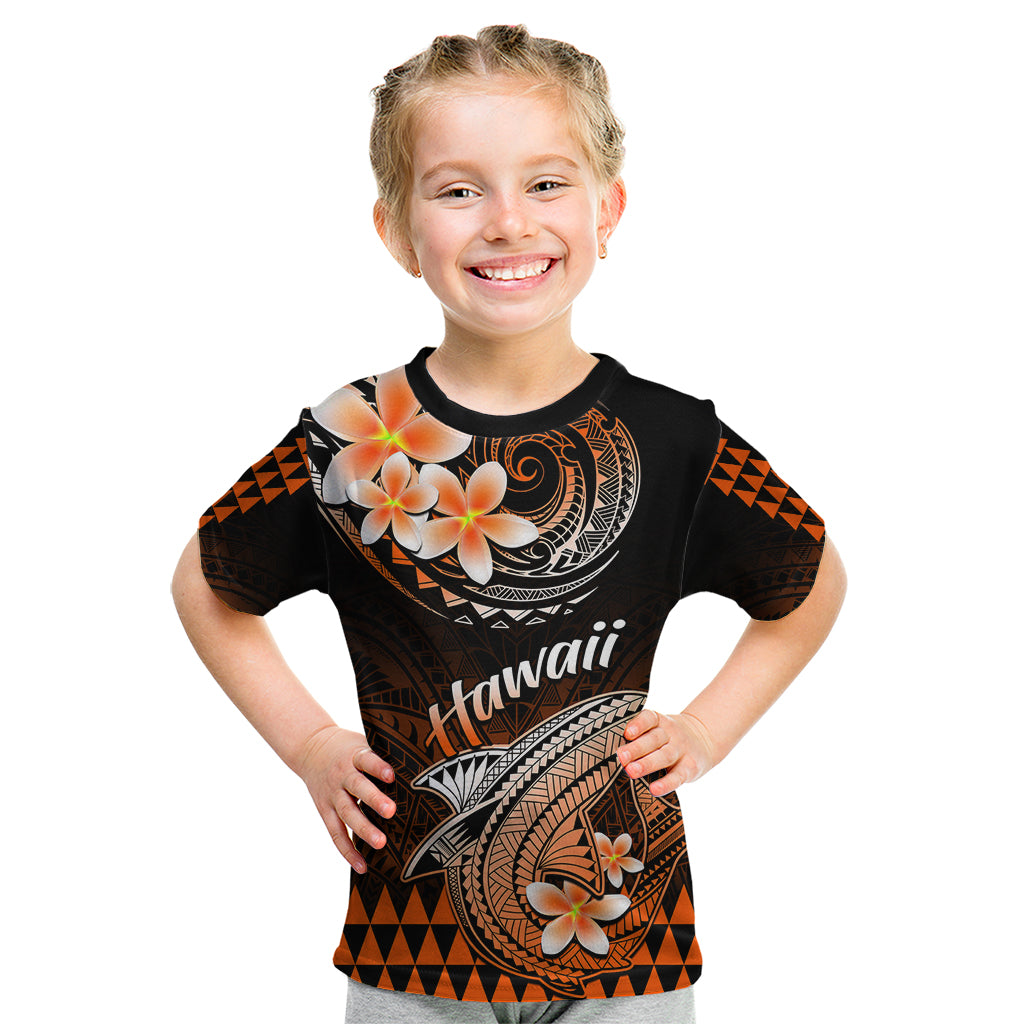 Hawaii Kid T Shirt Polynesian Shark with Kakau Orange Version LT01 Orange - Polynesian Pride
