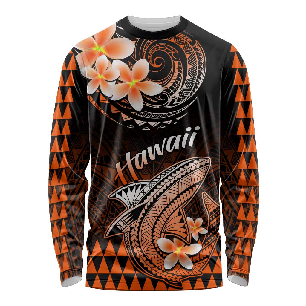 Hawaii Long Sleeve Shirt Polynesian Shark with Kakau Orange Version LT01