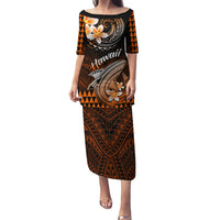 Hawaii Puletasi Polynesian Shark with Kakau Orange Version LT01 Long Dress Orange - Polynesian Pride