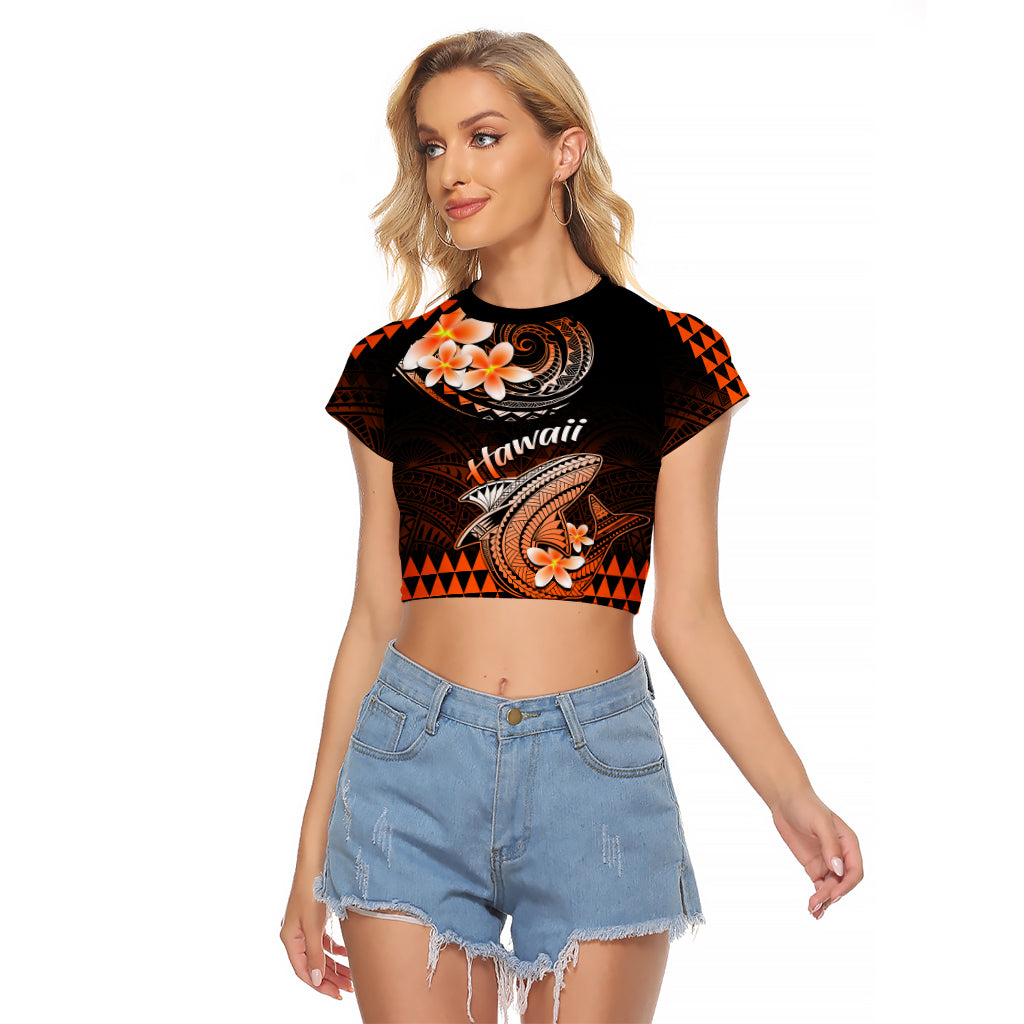 Hawaii Raglan Cropped T Shirt Polynesian Shark with Kakau Orange Version LT01 Female Orange - Polynesian Pride