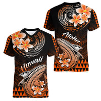 Hawaii Women V Neck T Shirt Polynesian Shark with Kakau Orange Version LT01 - Polynesian Pride