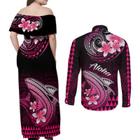 Hawaii Couples Matching Off Shoulder Maxi Dress and Long Sleeve Button Shirts Polynesian Shark with Kakau Pink Version LT01 - Polynesian Pride