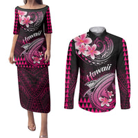 Hawaii Couples Matching Puletasi Dress and Long Sleeve Button Shirts Polynesian Shark with Kakau Pink Version LT01 Pink - Polynesian Pride