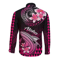 Hawaii Long Sleeve Button Shirt Polynesian Shark with Kakau Pink Version LT01 - Polynesian Pride