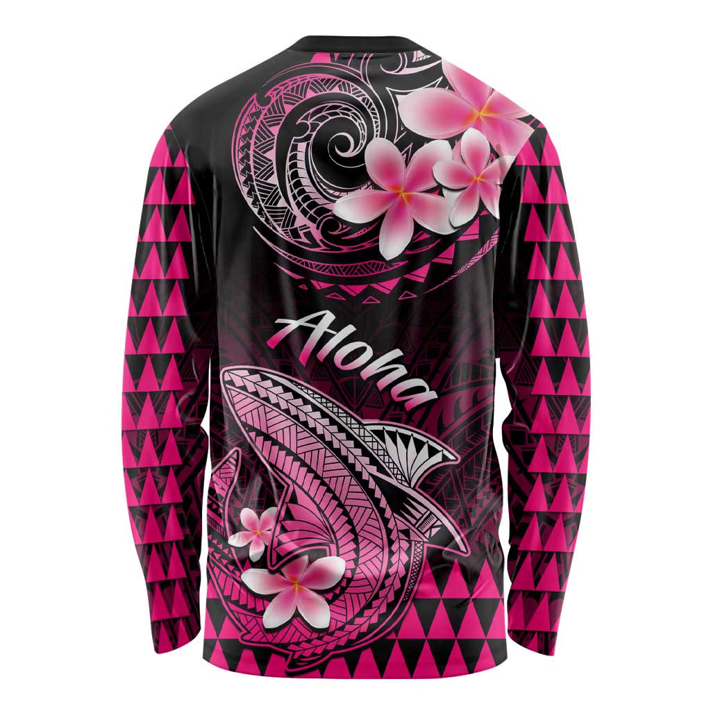 Hawaii Long Sleeve Shirt Polynesian Shark with Kakau Pink Version LT01