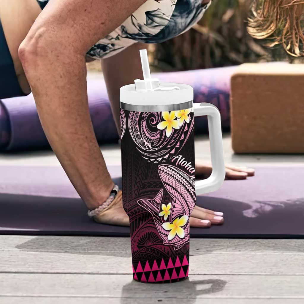 Hawaii Tumbler With Handle Polynesian Shark with Kakau Pink Version