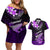 Hawaii Couples Matching Off Shoulder Short Dress and Hawaiian Shirt Polynesian Shark with Kakau Purple Version LT01 Purple - Polynesian Pride