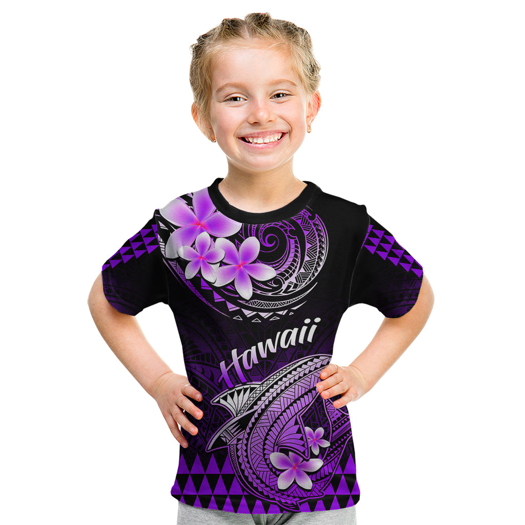 Hawaii Kid T Shirt Polynesian Shark with Kakau Purple Version LT01 Purple - Polynesian Pride