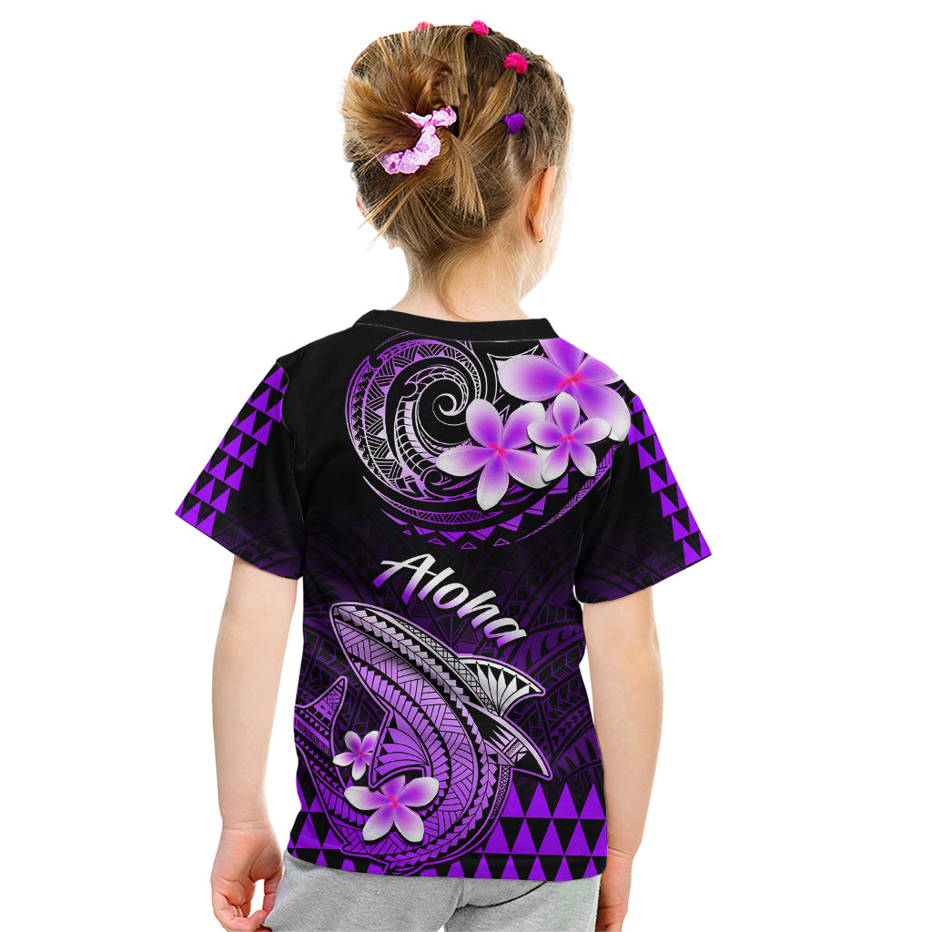 Hawaii Kid T Shirt Polynesian Shark with Kakau Purple Version LT01 - Polynesian Pride