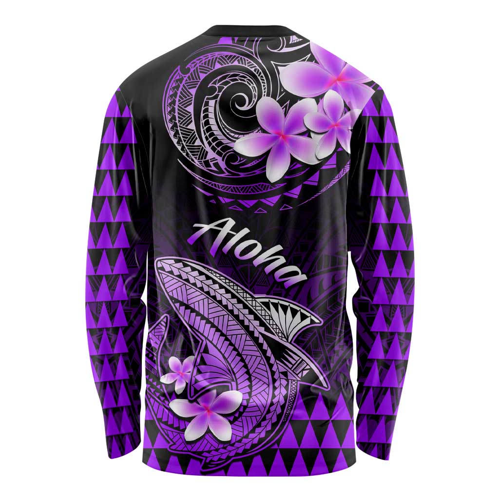 Hawaii Long Sleeve Shirt Polynesian Shark with Kakau Purple Version LT01