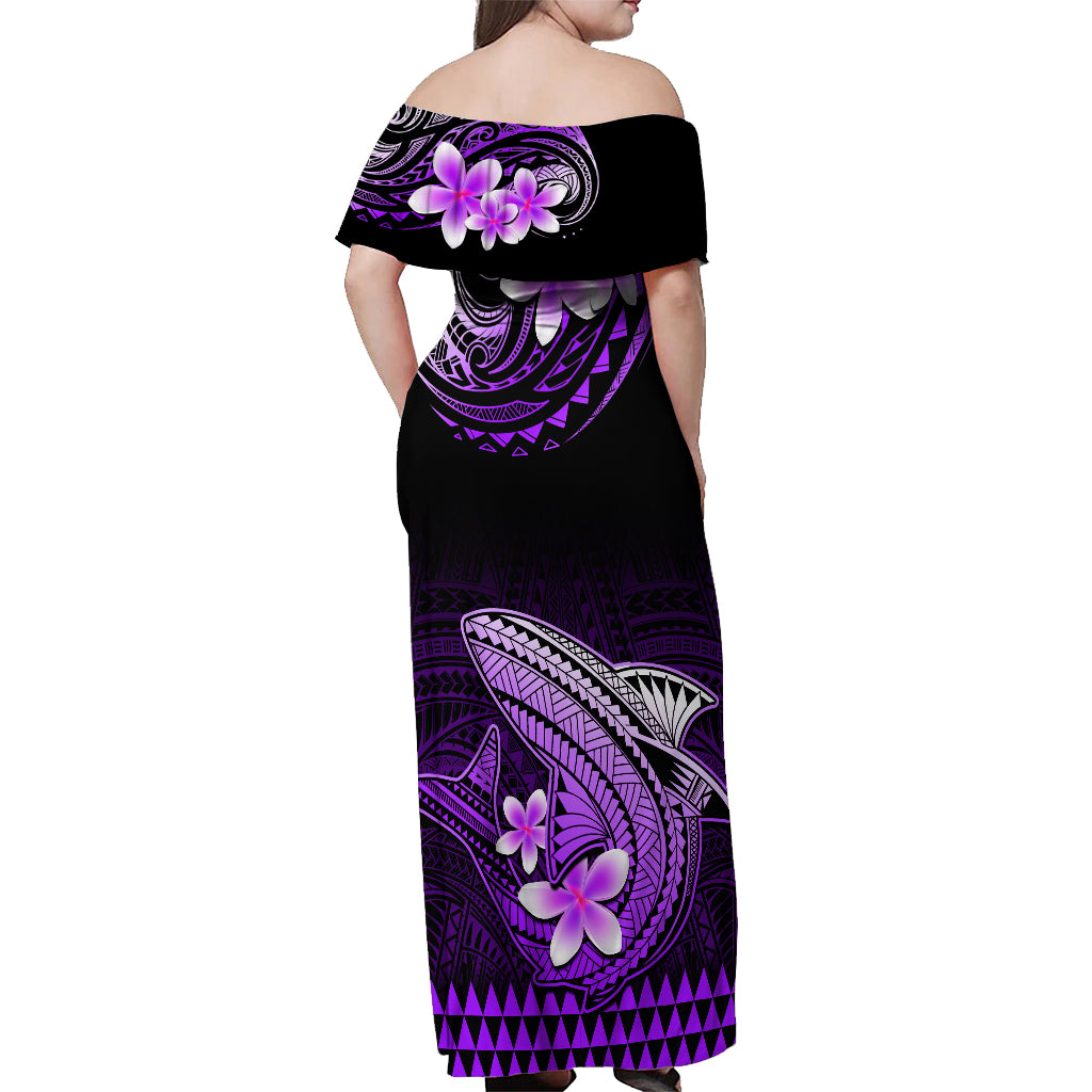 Hawaii Off Shoulder Maxi Dress Polynesian Shark with Kakau Purple Version LT01 - Polynesian Pride