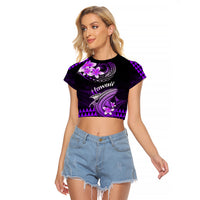 Hawaii Raglan Cropped T Shirt Polynesian Shark with Kakau Purple Version LT01 Female Purple - Polynesian Pride