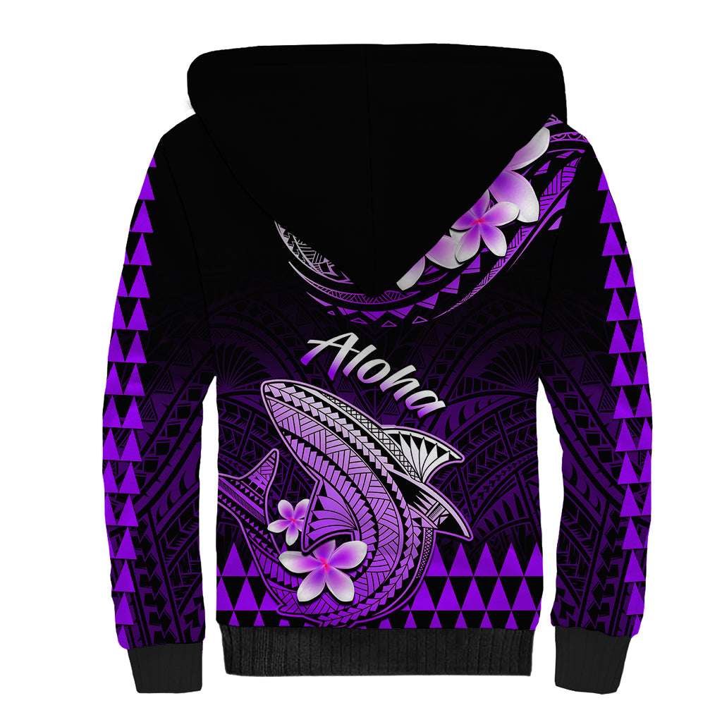 Hawaii Sherpa Hoodie Polynesian Shark with Kakau Purple Version LT01 - Polynesian Pride
