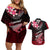 Hawaii Couples Matching Off Shoulder Short Dress and Hawaiian Shirt Polynesian Shark with Kakau Red Version LT01 Red - Polynesian Pride