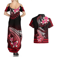 Hawaii Couples Matching Summer Maxi Dress and Hawaiian Shirt Polynesian Shark with Kakau Red Version LT01 - Polynesian Pride